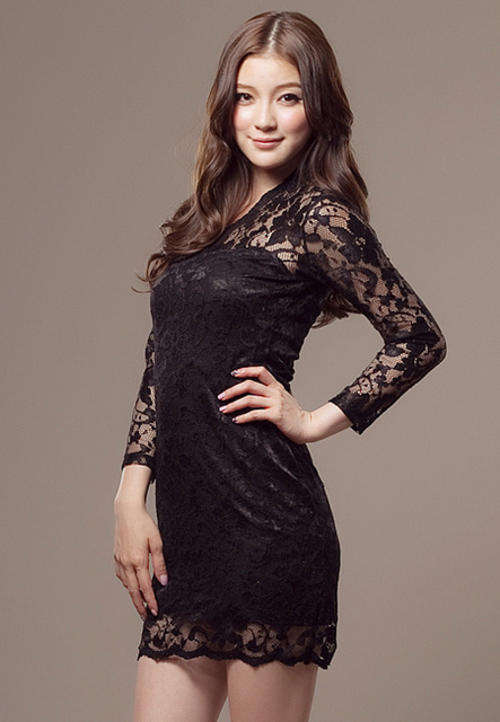 Sexy Deep V Full Lace Night Out Dress
